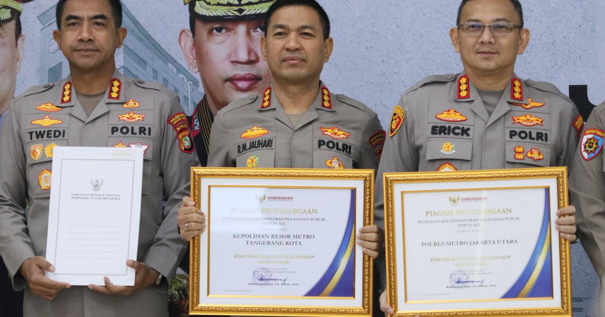 Pelayanan Publik Dinilai Sangat Baik, Polres Metro Tangerang Kota Raih Penghargaan Ombudsman RI